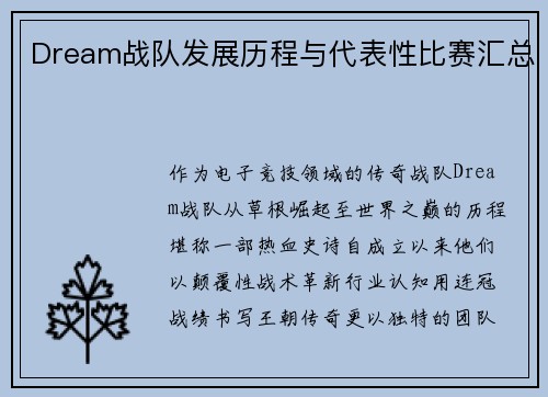 Dream战队发展历程与代表性比赛汇总