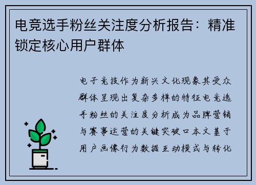 电竞选手粉丝关注度分析报告：精准锁定核心用户群体